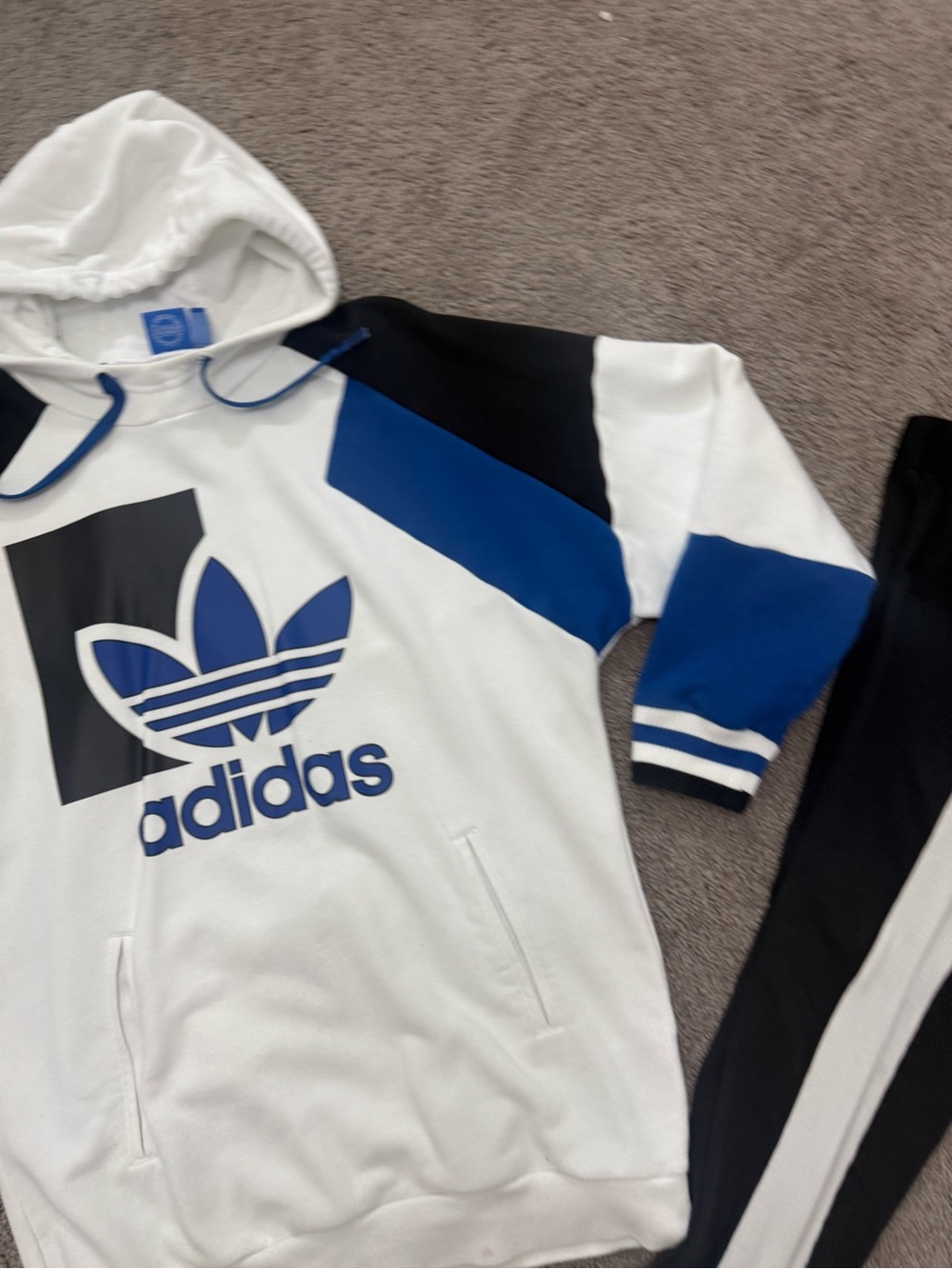 Women’s adidas White, Royal Blue & Black Trefoil Pullover Hoodie, leggings - Picture 4 of 10